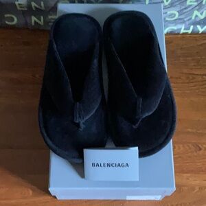 Balenciaga Black Velvet Thong Sandals for Men